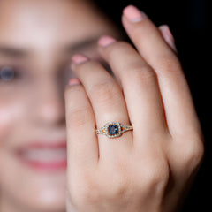 6mm Princess Cut London Blue Topaz Engagement Ring with Diamond Split Shank