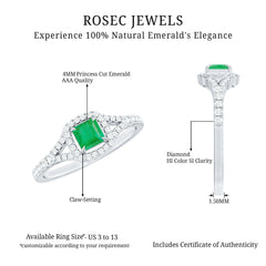 Princess Cut Emerald Engagement Ring with Diamond Split Shank