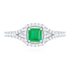 Princess Cut Emerald Engagement Ring with Diamond Split Shank