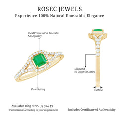 Princess Cut Emerald Engagement Ring with Diamond Split Shank