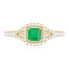 Princess Cut Emerald Engagement Ring with Diamond Split Shank