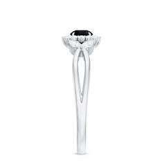 Split Shank Created Black Diamond Flower Ring with Diamond Accent