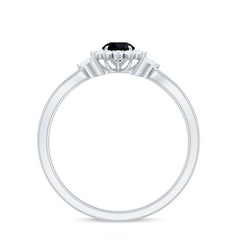 Split Shank Created Black Diamond Flower Ring with Diamond Accent