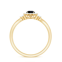 Split Shank Created Black Diamond Flower Ring with Diamond Accent