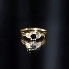Natural Black Onyx and Diamond Floral Engagement Ring
