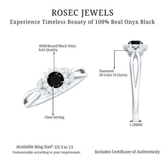 Natural Black Onyx and Diamond Floral Engagement Ring