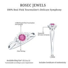 Pink Tourmaline and Diamond Flower Engagement Ring with Split Shank