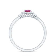 Pink Tourmaline and Diamond Flower Engagement Ring with Split Shank