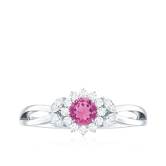 Pink Tourmaline and Diamond Flower Engagement Ring with Split Shank