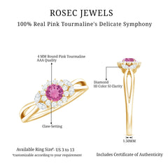 Pink Tourmaline and Diamond Flower Engagement Ring with Split Shank