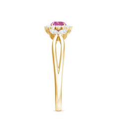 Pink Tourmaline and Diamond Flower Engagement Ring with Split Shank