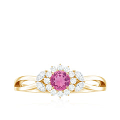Pink Tourmaline and Diamond Flower Engagement Ring with Split Shank