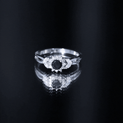 Nature Inspired Black Spinel Flower Engagement Ring with Diamond