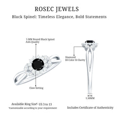 Nature Inspired Black Spinel Flower Engagement Ring with Diamond