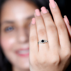 Nature Inspired Black Spinel Flower Engagement Ring with Diamond