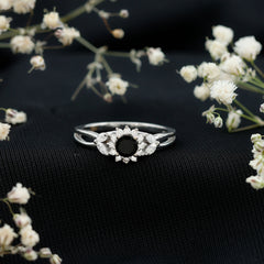 Nature Inspired Black Spinel Flower Engagement Ring with Diamond