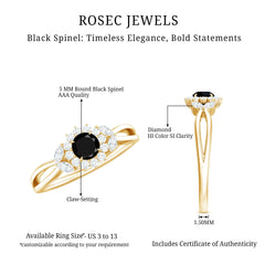 Nature Inspired Black Spinel Flower Engagement Ring with Diamond