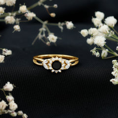 Nature Inspired Black Spinel Flower Engagement Ring with Diamond