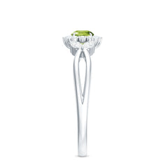 Natural 0.5 Carat Peridot Flower Engagement Ring with Diamond