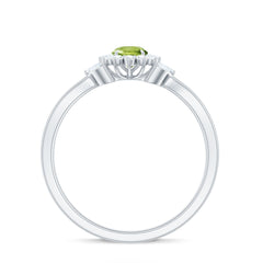 Natural 0.5 Carat Peridot Flower Engagement Ring with Diamond