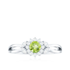 Natural 0.5 Carat Peridot Flower Engagement Ring with Diamond