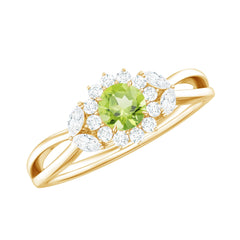 Natural 0.5 Carat Peridot Flower Engagement Ring with Diamond