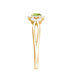 Natural 0.5 Carat Peridot Flower Engagement Ring with Diamond