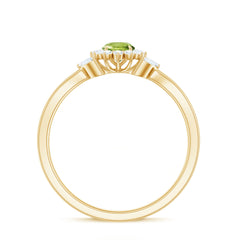 Natural 0.5 Carat Peridot Flower Engagement Ring with Diamond