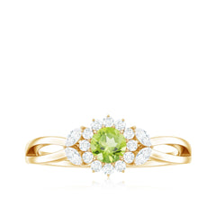 Natural 0.5 Carat Peridot Flower Engagement Ring with Diamond