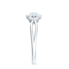 Real Moonstone and Diamond Flower Engagement Ring with Split Shank