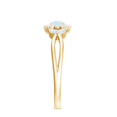 Real Moonstone and Diamond Flower Engagement Ring with Split Shank