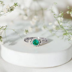 Real Emerald and Diamond Flower Engagement Ring with Split Shank