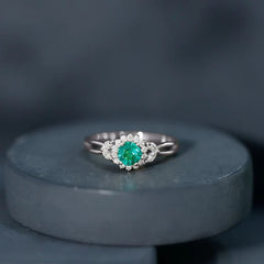 Real Emerald and Diamond Flower Engagement Ring with Split Shank