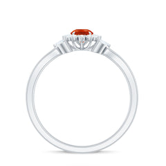 Fire Opal and Diamond Flower Engagement Ring with Split Shank