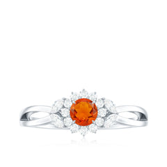 Fire Opal and Diamond Flower Engagement Ring with Split Shank
