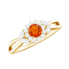 Fire Opal and Diamond Flower Engagement Ring with Split Shank