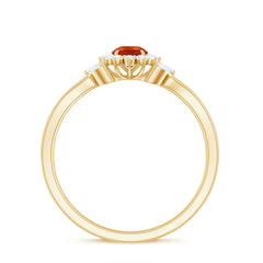 Fire Opal and Diamond Flower Engagement Ring with Split Shank