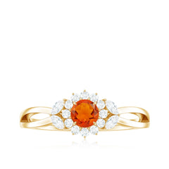Fire Opal and Diamond Flower Engagement Ring with Split Shank