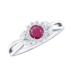 Nature Inspired Ruby Engagement Ring with Diamond for Women