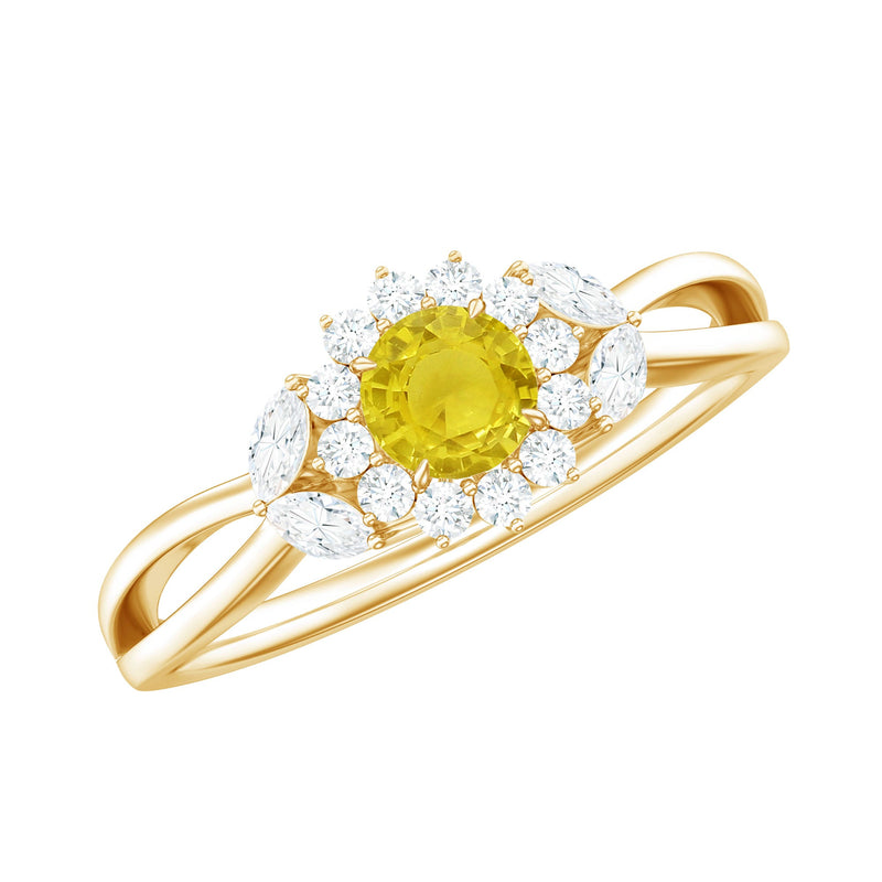 Real Yellow Sapphire Flower Engagement Ring with Diamond