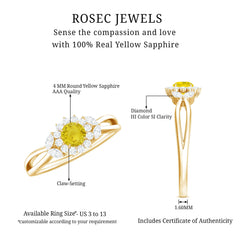 Real Yellow Sapphire Flower Engagement Ring with Diamond