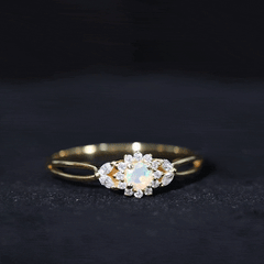 Certified Opalescent Diamond Flower Engagement Ring with Natural Diamonds