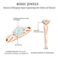 Certified Opalescent Diamond Flower Engagement Ring with Natural Diamonds