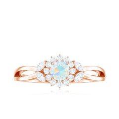 Certified Opalescent Diamond Flower Engagement Ring with Natural Diamonds
