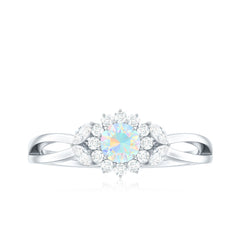 Certified Opalescent Diamond Flower Engagement Ring with Natural Diamonds