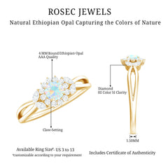 Certified Opalescent Diamond Flower Engagement Ring with Natural Diamonds
