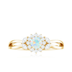 Certified Opalescent Diamond Flower Engagement Ring with Natural Diamonds