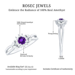 Split Shank Amethyst Flower Engagement Ring with Diamond
