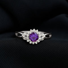 Split Shank Amethyst Flower Engagement Ring with Diamond