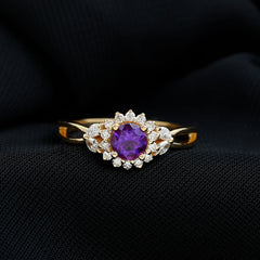 Split Shank Amethyst Flower Engagement Ring with Diamond